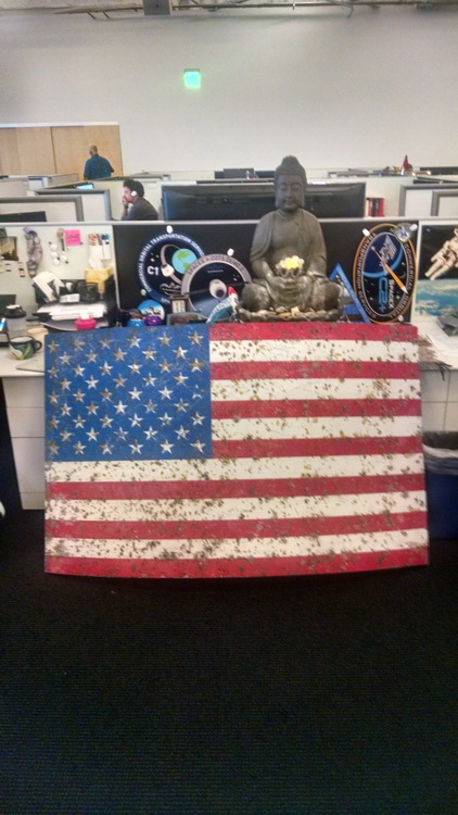 Recovered flag covered part of a SpaceX rocket