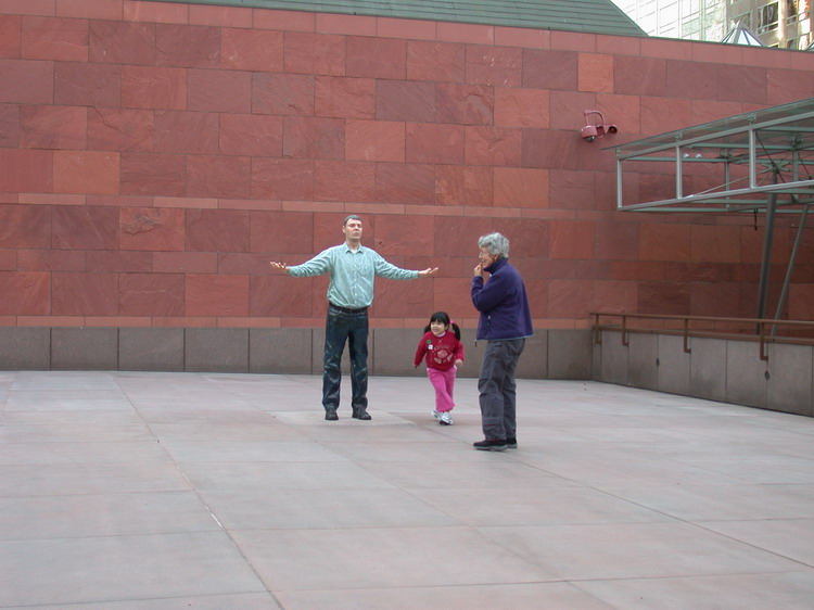 Mom and Statue and Cute Kid Running